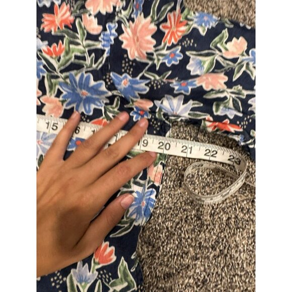 M&S Pure Linen Navy Blue Pink Red Floral Shirt Top Size Uk 10 - Picture 5 of 5
